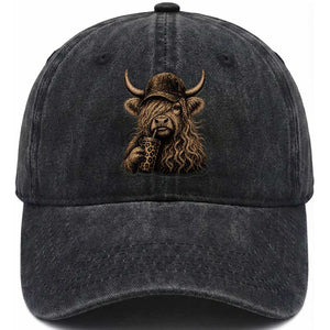 Highland Cow Funny Cute Coffee Lover Graphic Washed Cotton Baseball Cap TS10 Print Your Wear