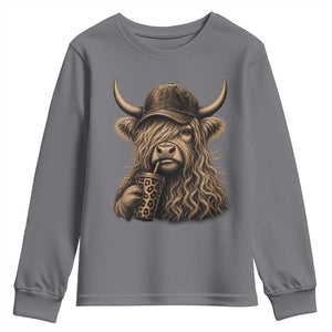 Highland Cow Funny Cute Coffee Lover Graphic Youth Sweatshirt