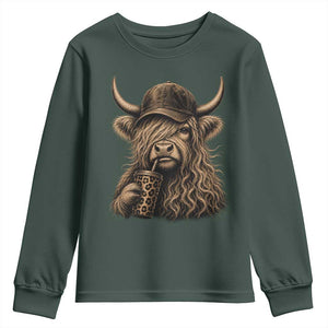 Highland Cow Funny Cute Coffee Lover Graphic Youth Sweatshirt