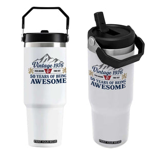 50th Birthday Flip Straw Tumbler Vintage 1976 Fck Around And Find Out Funny 50 Year Old Gift TS10 One Size: 30 oz White Print Your Wear