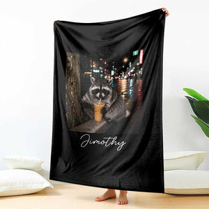 Jimothy Raccoon Drinking Iced Coffee Night City Aesthetic Throw Blanket