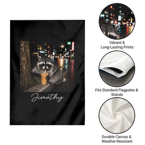 Jimothy Raccoon Drinking Iced Coffee Night City Aesthetic Garden Flag