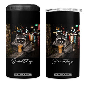 Jimothy Raccoon Drinking Iced Coffee Night City Aesthetic 4 in 1 Can Cooler Tumbler