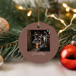 Jimothy Raccoon Drinking Iced Coffee Night City Aesthetic Ceramic Ornament