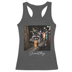 Jimothy Raccoon Drinking Iced Coffee Night City Aesthetic Racerback Tank Top