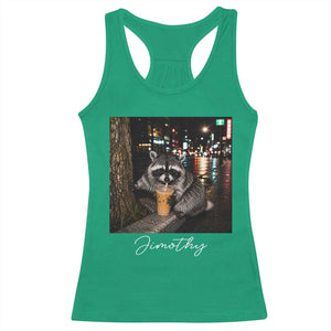 Jimothy Raccoon Drinking Iced Coffee Night City Aesthetic Racerback Tank Top