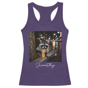 Jimothy Raccoon Drinking Iced Coffee Night City Aesthetic Racerback Tank Top