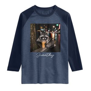 Jimothy Raccoon Drinking Iced Coffee Night City Aesthetic Raglan Shirt