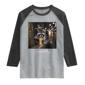 Jimothy Raccoon Drinking Iced Coffee Night City Aesthetic Raglan Shirt