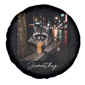 Jimothy Raccoon Drinking Iced Coffee Night City Aesthetic Spare Tire Cover