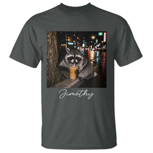 Jimothy Raccoon Drinking Iced Coffee Night City Aesthetic T Shirt
