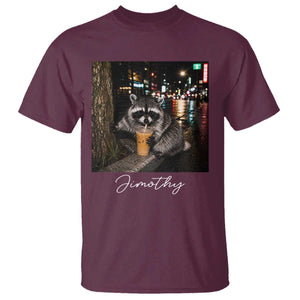 Jimothy Raccoon Drinking Iced Coffee Night City Aesthetic T Shirt