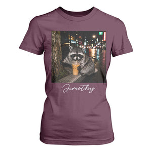 Jimothy Raccoon Drinking Iced Coffee Night City Aesthetic T Shirt For Women