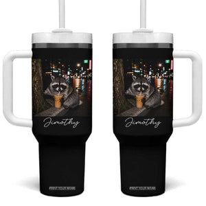 Jimothy Raccoon Drinking Iced Coffee Night City Aesthetic Tumbler With Handle