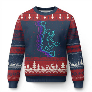 Basketball Girl Ugly Christmas Sweater Player Slam Dunk Teens Girls TS10 Navy Red Print Your Wear