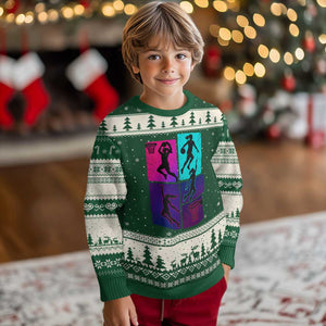Basketball Girls Ugly Christmas Sweater Retro Neon Girl Dunk Hoop Sports TS10 Forest Green Beige Print Your Wear