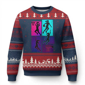 Basketball Girls Ugly Christmas Sweater Retro Neon Girl Dunk Hoop Sports TS10 Navy Red Print Your Wear