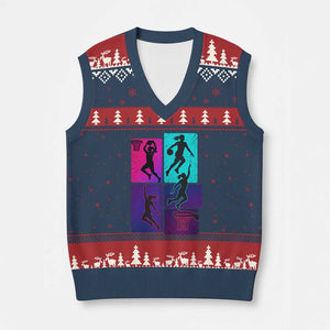 Basketball Girls V-Neck Knit Sweater Vest Retro Neon Girl Dunk Hoop Sports TS10 Navy Red Print Your Wear