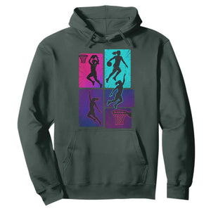 Basketball Girls Hoodie Retro Neon Girl Dunk Hoop Sports TS10 Dark Forest Green Print Your Wear