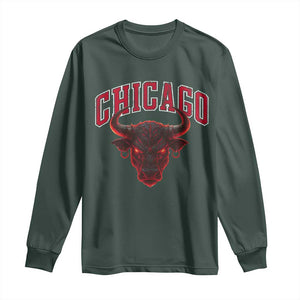 Retro Chicago Long Sleeve Shirt Bulls Mascot Team Spirit Vintage Basketball Fan TS10 Dark Forest Green Print Your Wear