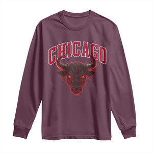 Retro Chicago Long Sleeve Shirt Bulls Mascot Team Spirit Vintage Basketball Fan TS10 Maroon Print Your Wear