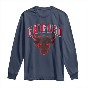 Retro Chicago Long Sleeve Shirt Bulls Mascot Team Spirit Vintage Basketball Fan TS10 Navy Print Your Wear