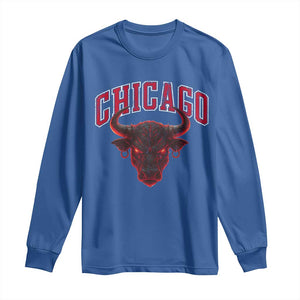 Retro Chicago Long Sleeve Shirt Bulls Mascot Team Spirit Vintage Basketball Fan TS10 Royal Blue Print Your Wear
