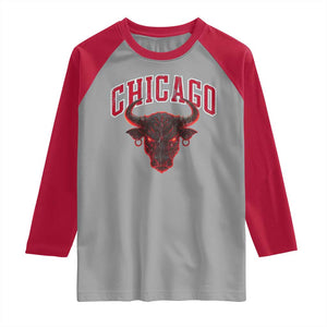 Retro Chicago Raglan Shirt Bulls Mascot Team Spirit Vintage Basketball Fan TS10 Sport Gray Red Print Your Wear