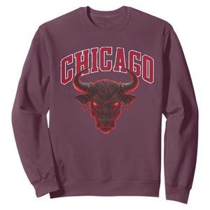 Retro Chicago Sweatshirt Bulls Mascot Team Spirit Vintage Basketball Fan TS10 Maroon Print Your Wear