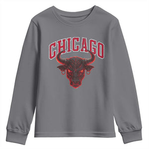 Retro Chicago Youth Sweatshirt Bulls Mascot Team Spirit Vintage Basketball Fan TS10 Charcoal Print Your Wear