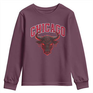 Retro Chicago Youth Sweatshirt Bulls Mascot Team Spirit Vintage Basketball Fan TS10 Maroon Print Your Wear