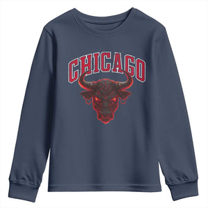 Retro Chicago Youth Sweatshirt Bulls Mascot Team Spirit Vintage Basketball Fan TS10 Navy Print Your Wear