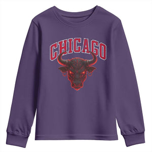 Retro Chicago Youth Sweatshirt Bulls Mascot Team Spirit Vintage Basketball Fan TS10 Purple Print Your Wear