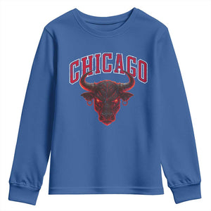 Retro Chicago Youth Sweatshirt Bulls Mascot Team Spirit Vintage Basketball Fan TS10 Royal Blue Print Your Wear