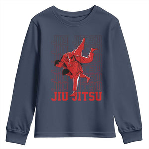 Brazilian Jiu Jitsu Youth Sweatshirt BJJ Distressed TS10 Navy Print Your Wear