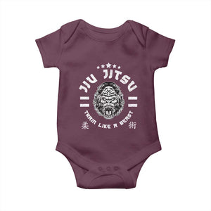 Brazilian Jiu Jitsu Baby Onesie Train Like A Beast Vintage BJJ Grappling Gorilla TS10 Maroon Print Your Wear