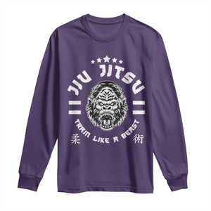 Brazilian Jiu Jitsu Long Sleeve Shirt Train Like A Beast Vintage BJJ Grappling Gorilla TS10 Purple Print Your Wear