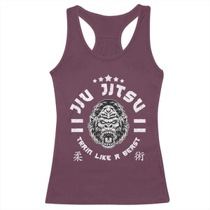 Brazilian Jiu Jitsu Racerback Tank Top Train Like A Beast Vintage BJJ Grappling Gorilla TS10 Maroon Print Your Wear