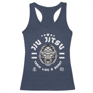 Brazilian Jiu Jitsu Racerback Tank Top Train Like A Beast Vintage BJJ Grappling Gorilla TS10 Navy Print Your Wear