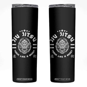 Brazilian Jiu Jitsu Skinny Tumbler Train Like A Beast Vintage BJJ Grappling Gorilla TS10 Black Print Your Wear