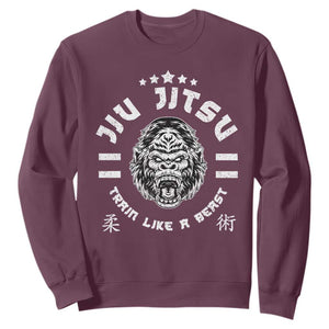 Brazilian Jiu Jitsu Sweatshirt Train Like A Beast Vintage BJJ Grappling Gorilla TS10 Maroon Print Your Wear