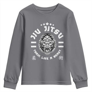 Brazilian Jiu Jitsu Youth Sweatshirt Train Like A Beast Vintage BJJ Grappling Gorilla TS10 Charcoal Print Your Wear