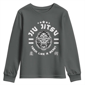 Brazilian Jiu Jitsu Youth Sweatshirt Train Like A Beast Vintage BJJ Grappling Gorilla TS10 Dark Heather Print Your Wear