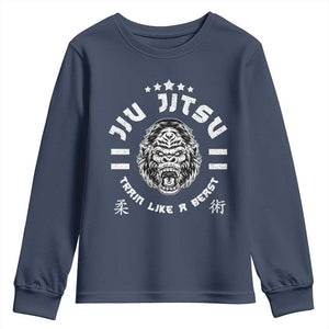 Brazilian Jiu Jitsu Youth Sweatshirt Train Like A Beast Vintage BJJ Grappling Gorilla TS10 Navy Print Your Wear