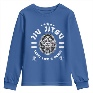 Brazilian Jiu Jitsu Youth Sweatshirt Train Like A Beast Vintage BJJ Grappling Gorilla TS10 Royal Blue Print Your Wear