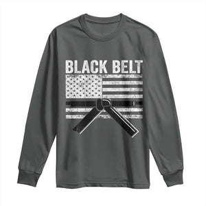Martial Arts Karate Black Belt Long Sleeve Shirt Retro Vintage American Flag TS10 Dark Heather Print Your Wear