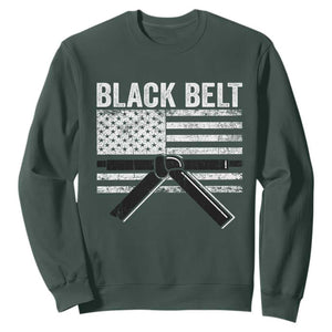 Martial Arts Karate Black Belt Sweatshirt Retro Vintage American Flag TS10 Dark Forest Green Print Your Wear