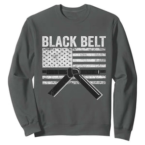 Martial Arts Karate Black Belt Sweatshirt Retro Vintage American Flag TS10 Dark Heather Print Your Wear