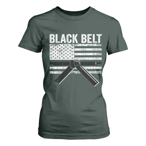 Martial Arts Karate Black Belt T Shirt For Women Retro Vintage American Flag TS10 Dark Forest Green Print Your Wear