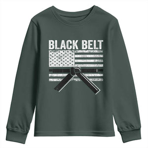 Martial Arts Karate Black Belt Youth Sweatshirt Retro Vintage American Flag TS10 Dark Forest Green Print Your Wear